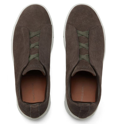 Zegna Brown Suede Triple Stitch Sneakers