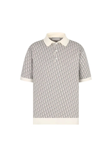 Dior Oblique Polo Shirt White, Blue And Brown Cotton Jacquard