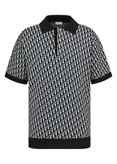 Dior Oblique Polo Shirt Beige, Blue And Black Cotton Jacquard
