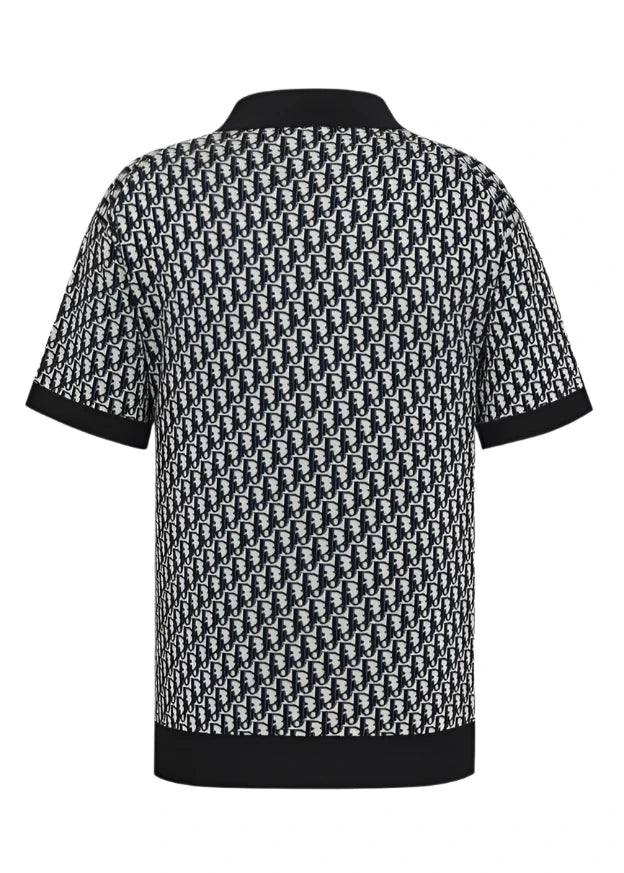 Dior Oblique Polo Shirt Beige, Blue And Black Cotton Jacquard