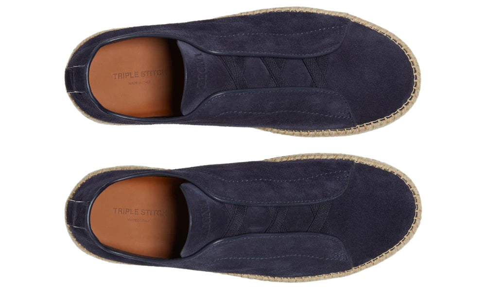 Zegna Suede Triple Stitch Espadrilles "Dark Blue"