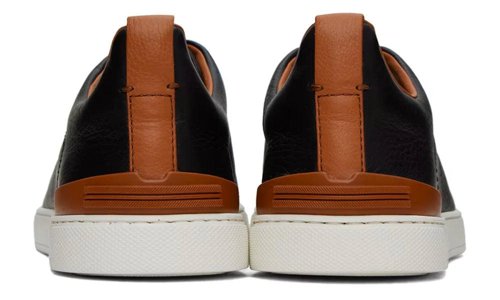 ZEGNA Black & Brown Deerskin Triple Stitch Sneakers