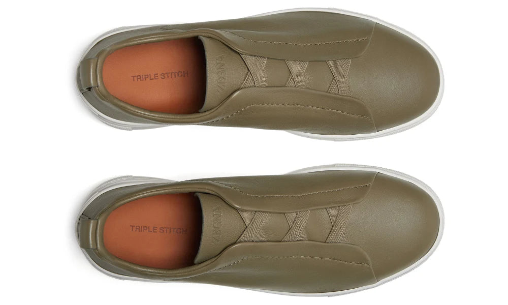 Zegna Triple Stitch leather sneakers "olive green"