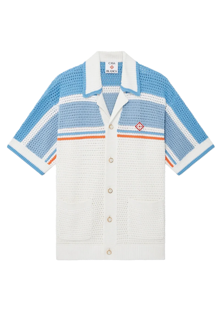 Casablanca Crocheted cotton tennis shirt "Blue"