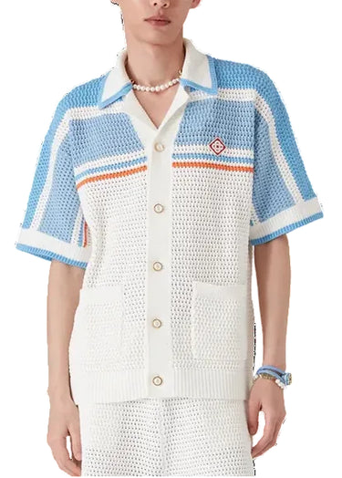 Casablanca Crocheted cotton tennis shirt "Blue"
