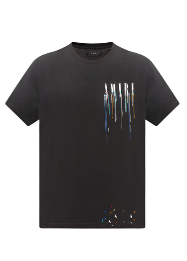 Amiri Black Paint Drip Logo Crewneck T-Shirt
