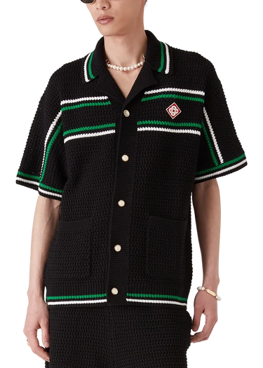 Casablanca Crocheted cotton tennis shirt "Black"