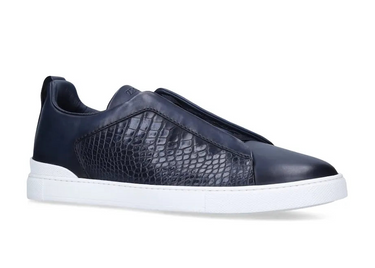Zegna Crocodile Leather Triple Stitch "Navy Blue"