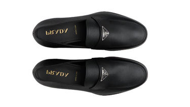 PRADA Plaque Loafer Black Saffino Leather
