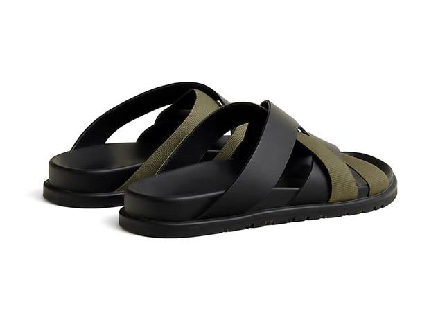 Hermes Kazimir Sandal "Black / Tundra Green"