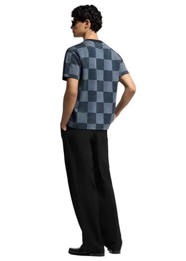 Damier Short-Sleeved Crewneck With LV Crystal Patch