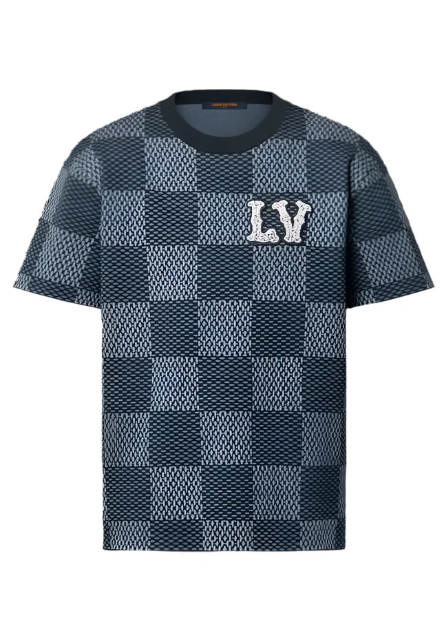 Damier Short-Sleeved Crewneck With LV Crystal Patch