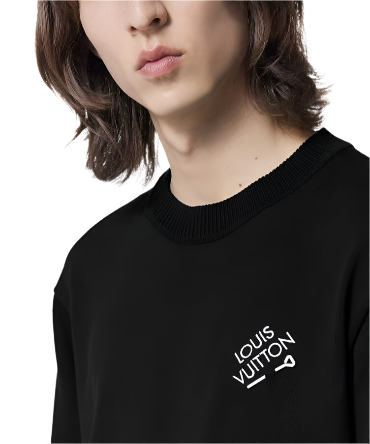 LV Embroidered Signature Short-Sleeved Cotton Crewneck Black