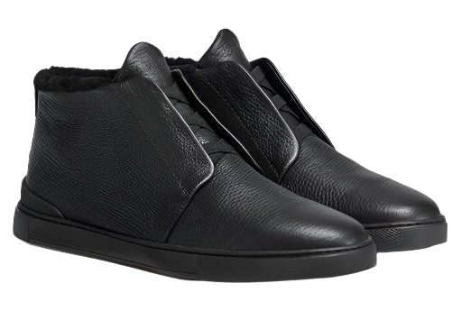 ZEGNA Black Triple Stitch Sneaker