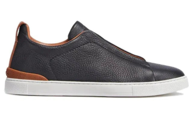 Ermenegildo Zegna Triple Stitch Black Deerskin Sneakers