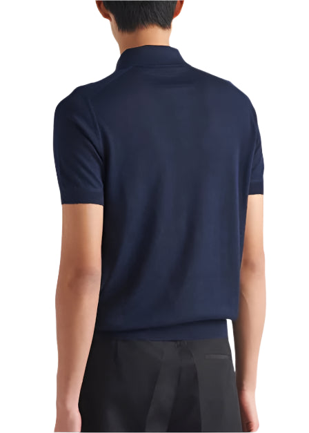 Prada Superfine wool polo shirt Navy Blue