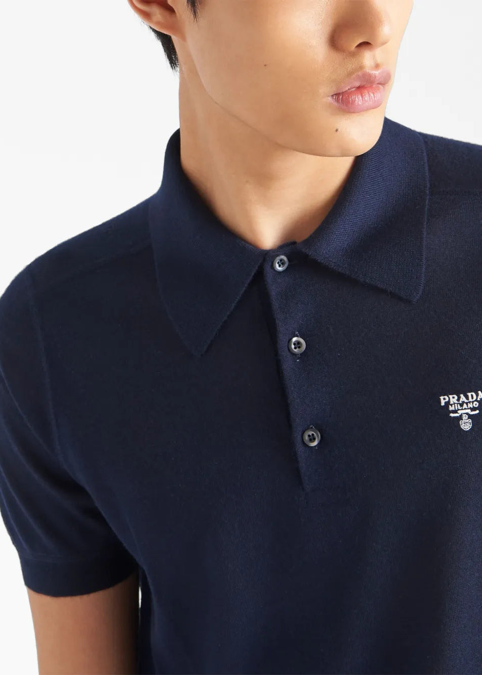 Prada Superfine wool polo shirt Navy Blue