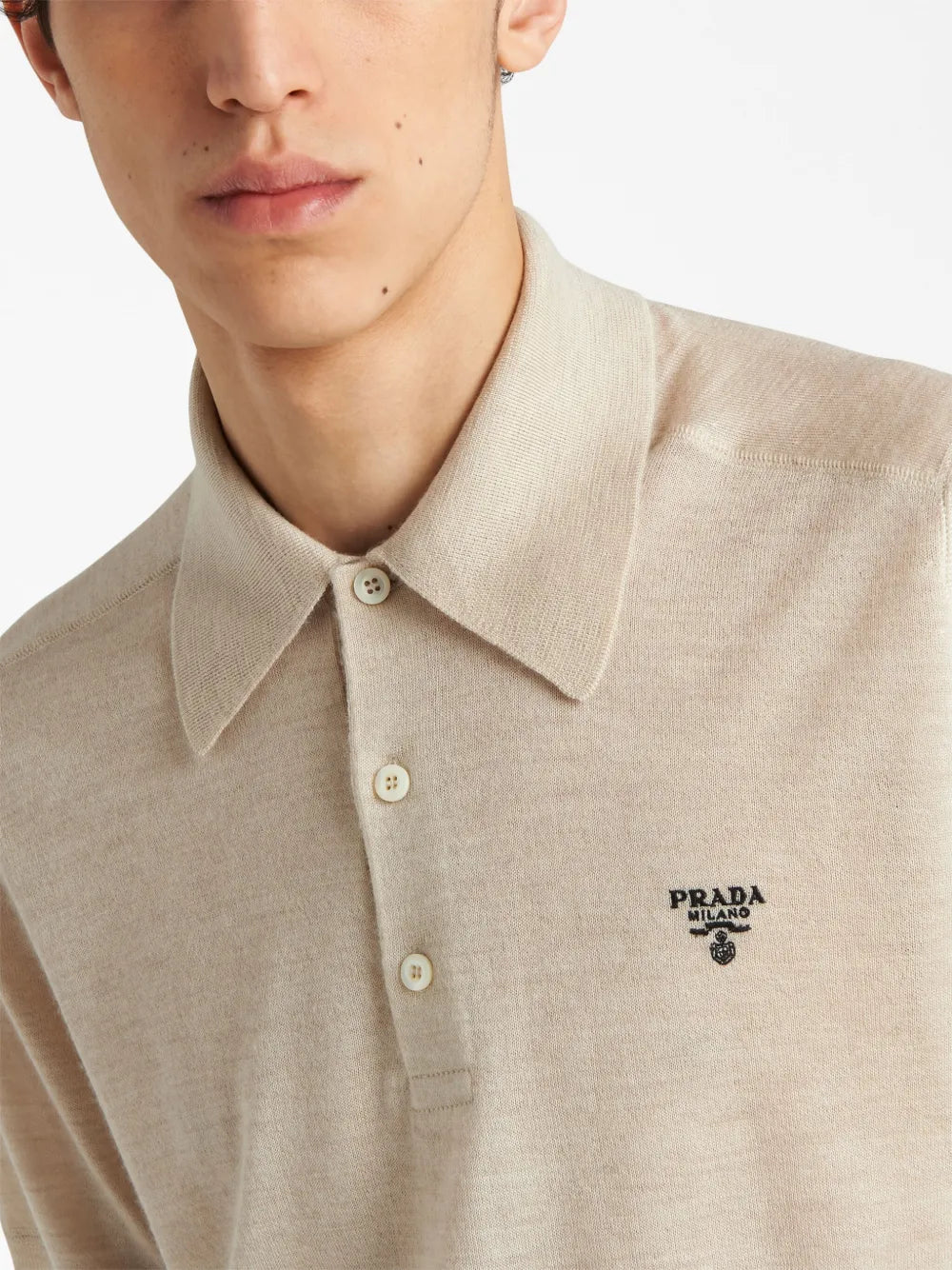 Prada Superfine wool polo shirt Beige