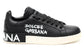 DOLCE & GABBANA Logo Print Leather Lace-up Trainers In Black