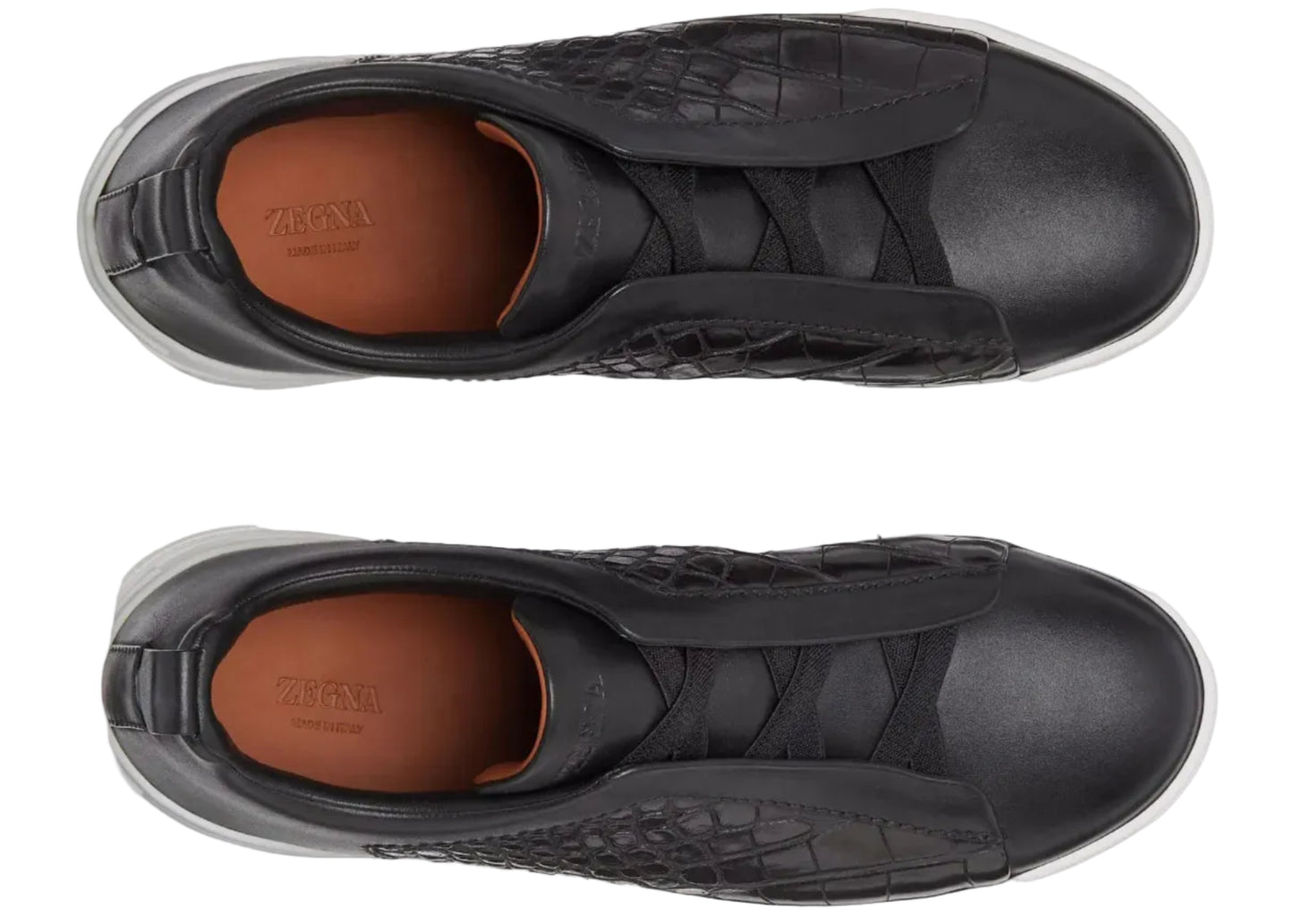 Zegna Crocodile Leather Triple Stitch "Black / White "