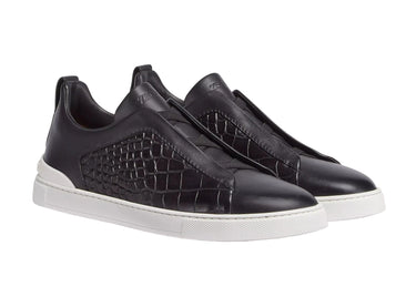 Zegna Crocodile Leather Triple Stitch "Black / White "