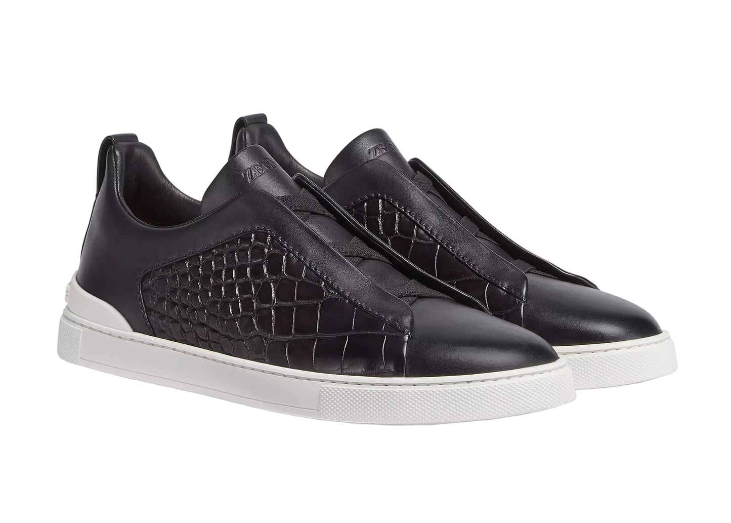 Zegna Crocodile Leather Triple Stitch "Black / White "