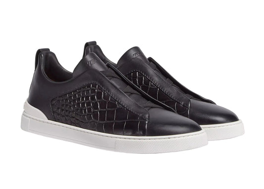 Zegna Crocodile Leather Triple Stitch "Black / White "