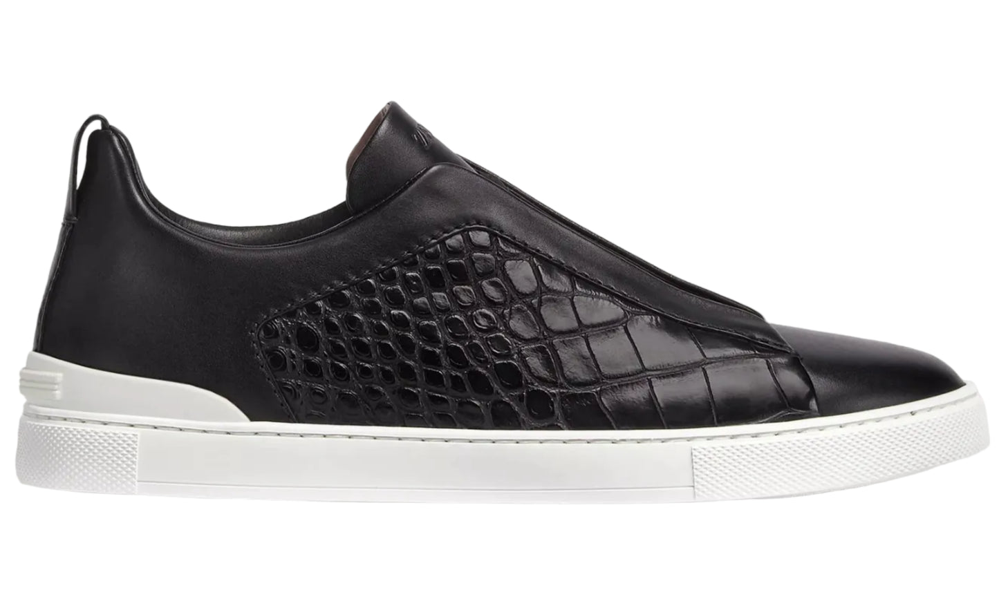 Zegna Crocodile Leather Triple Stitch "Black / White "