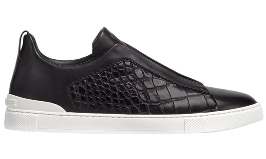 Zegna Crocodile Leather Triple Stitch "Black / White "