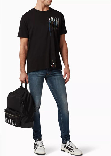 Amiri Black Paint Drip Logo Crewneck T-Shirt