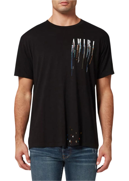 Amiri Black Paint Drip Logo Crewneck T-Shirt