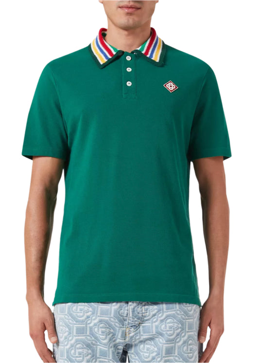 Casablanca Mint Stripe Collar Polo Green