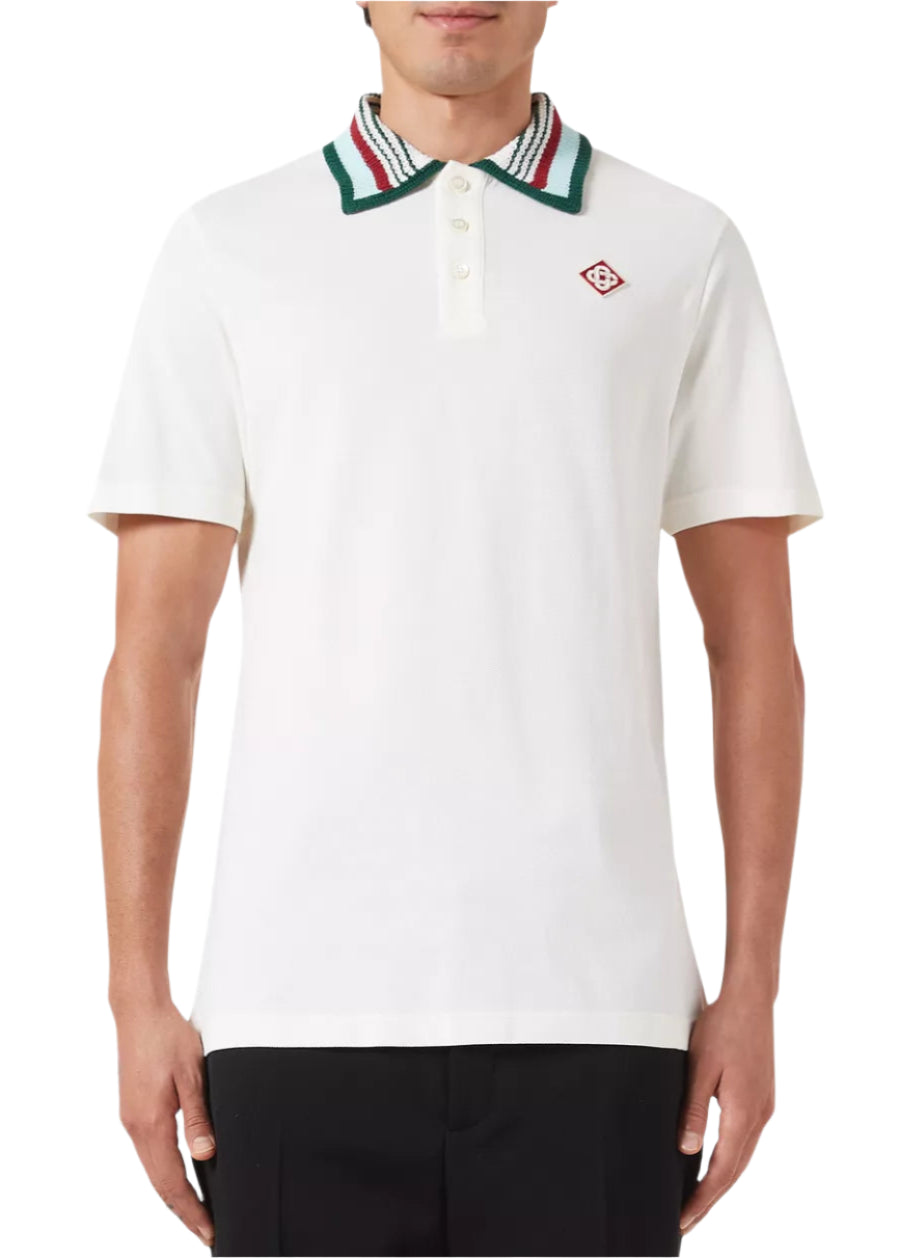 Casablanca Mint Stripe Collar Polo White