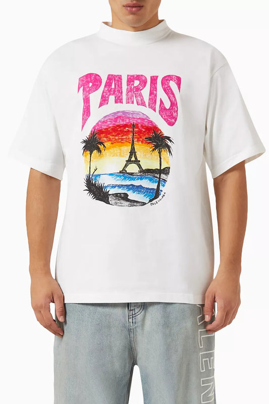 BALENCIAGA  Unisex Paris Tropical Medium-fit T-shirt in Vintage-jersey
