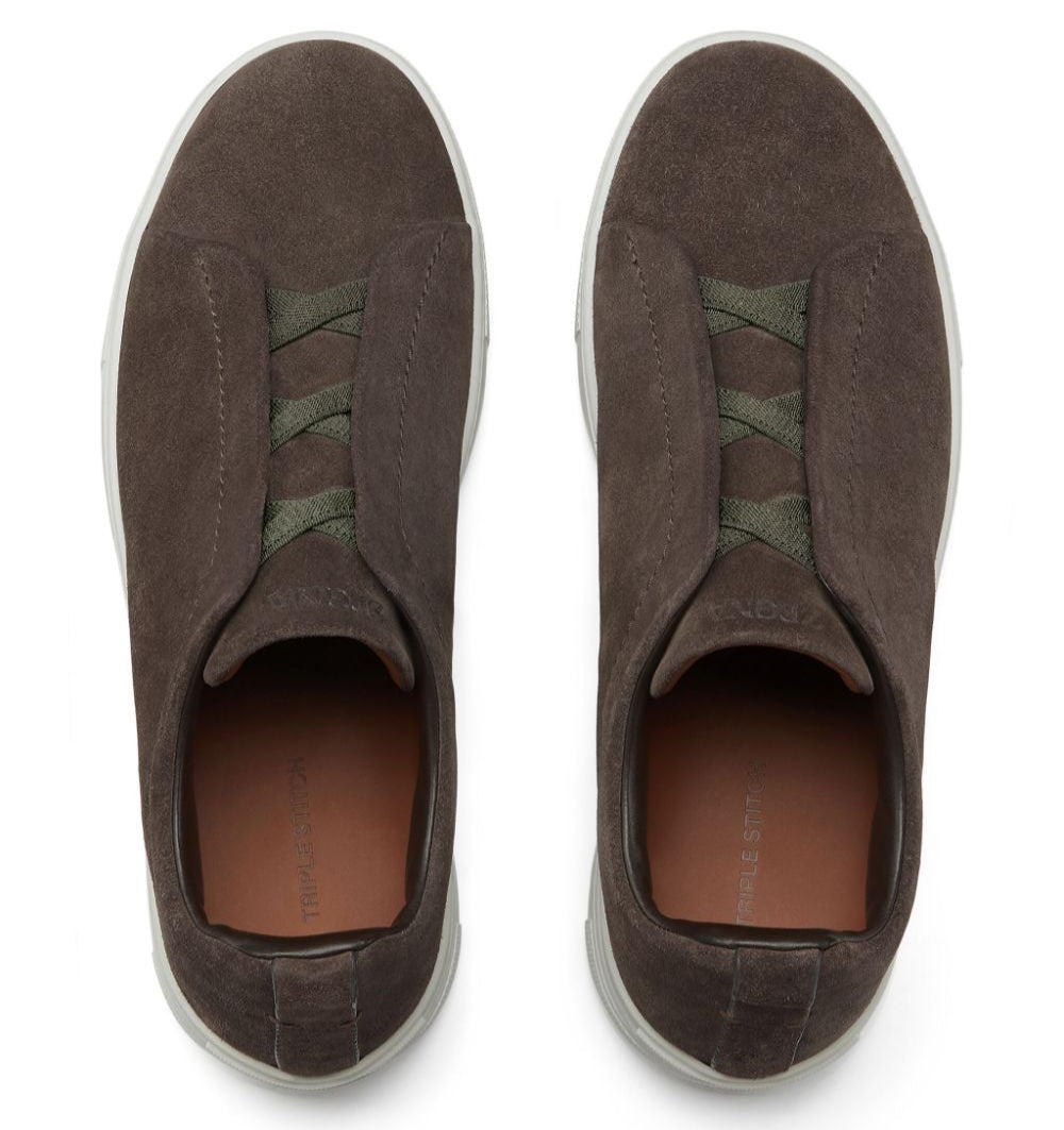 Zegna Brown Suede Triple Stitch Sneakers