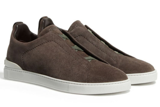 Zegna Brown Suede Triple Stitch Sneakers