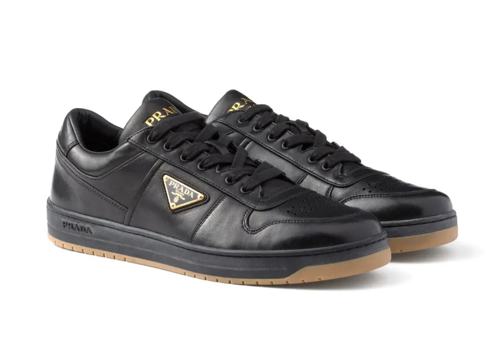 Prada Enamel-triangle Leather Sneakers