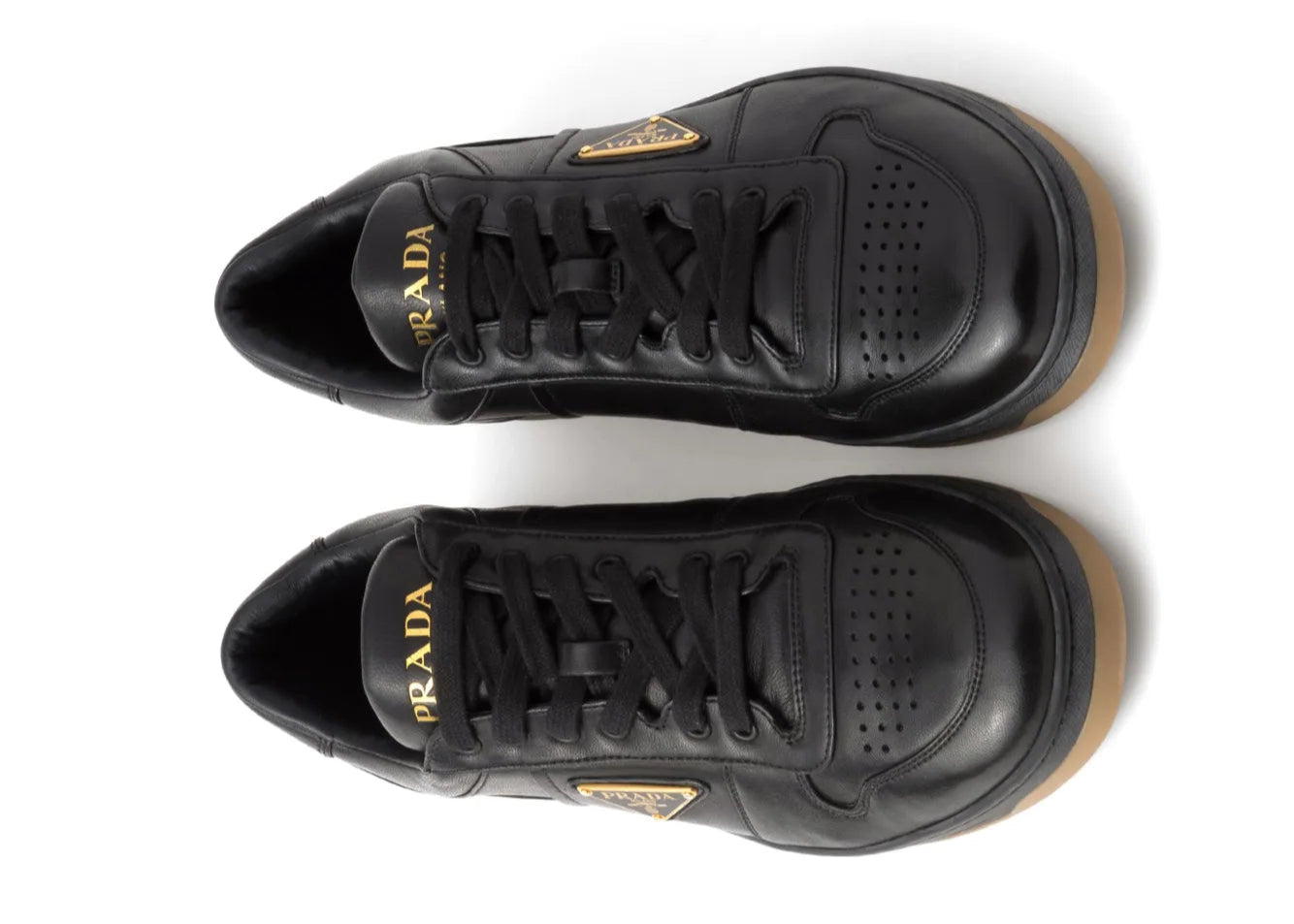 Prada Enamel-triangle Leather Sneakers