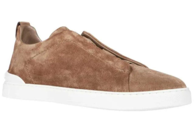 Zegna Triple Stitch Sneakers in Tobacco Brown Suede Calfskin