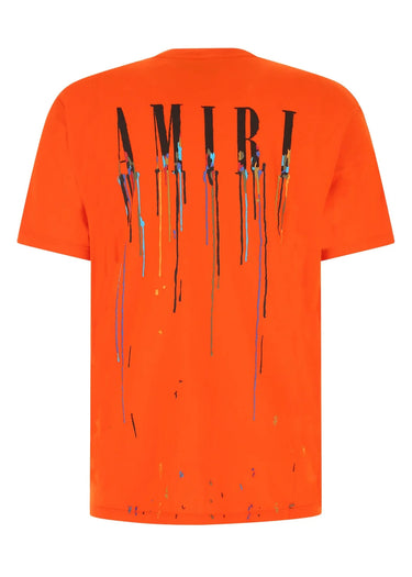 Amiri Orange Paint Drip Logo Crewneck T-Shirt