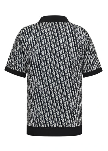 Dior Oblique Polo Shirt Beige, Blue And Black Cotton Jacquard