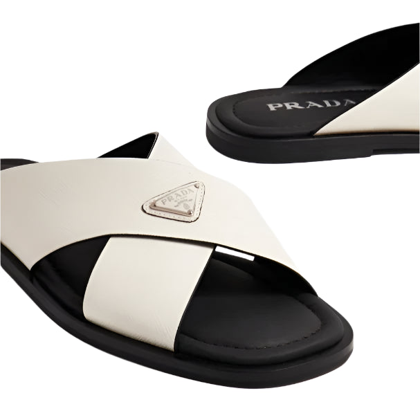 prada Saffiano leather crisscross sandals white