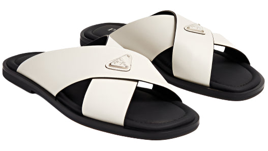 prada Saffiano leather crisscross sandals white