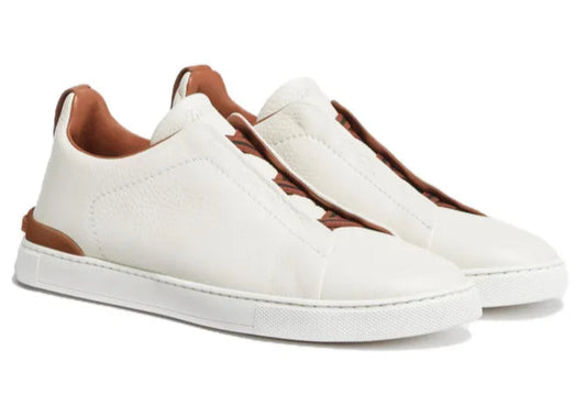 Ermenegildo Zegna Triple Stitch Sneakers in Off-White Deerskin