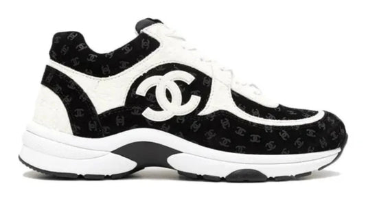 Chanel Suede Trainer Printed CC Black White