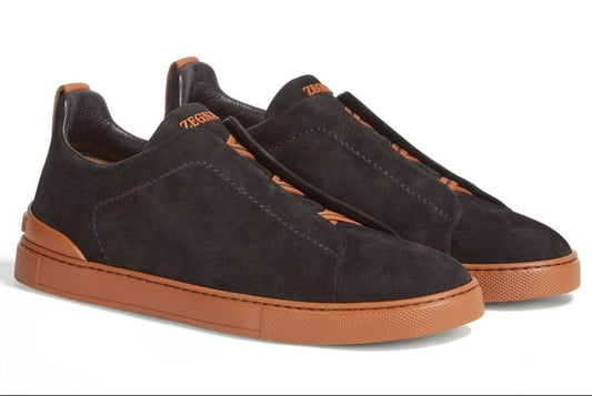 Zegna Black Suede Triple Stitch sneakers