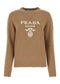 Prada Logo Cashmere-Wool Crewneck Sweater Camel Brown