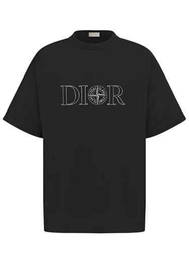 Dior And Stone Island T-Shirt, Oversized Fit Black Cotton Jersey