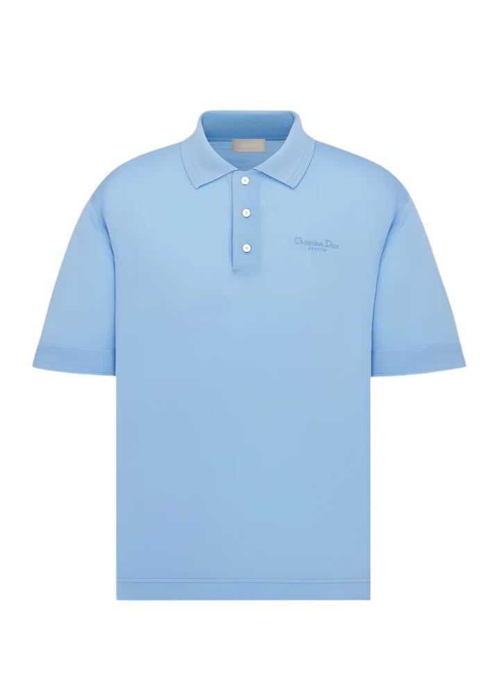 Christian Dior Couture Polo Shirt Blue Virgin Wool Jersey
