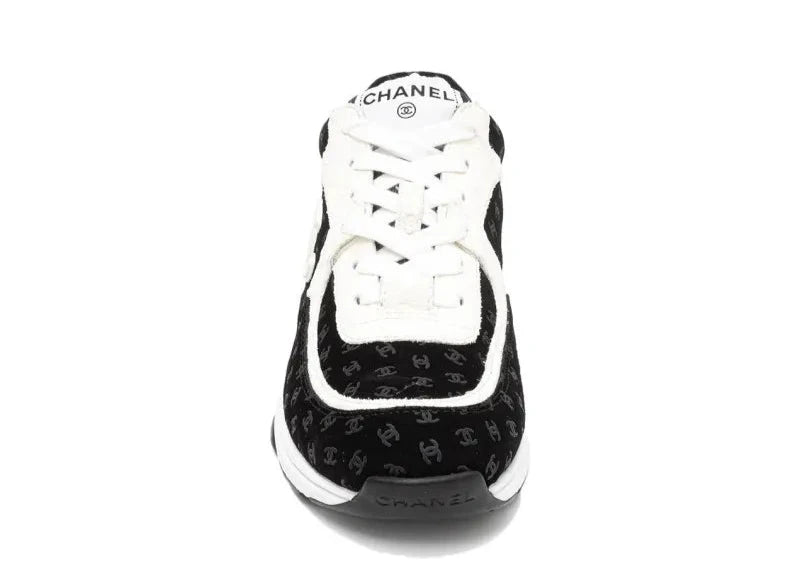 Chanel Suede Trainer Printed CC Black White